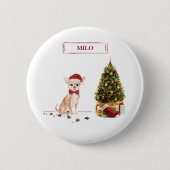 Chihuahua Funny Christmas Dog mit Baum Button (Vorderseite)