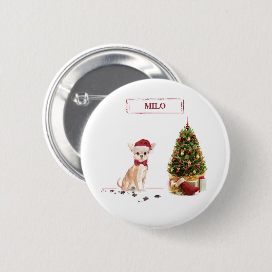 Chihuahua Funny Christmas Dog mit Baum Button (Vorne & Hinten)