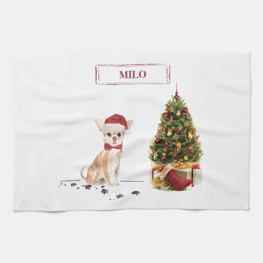 Chihuahua Funny Christmas Dog mit Baum Geschirrtuch (Horizontal)