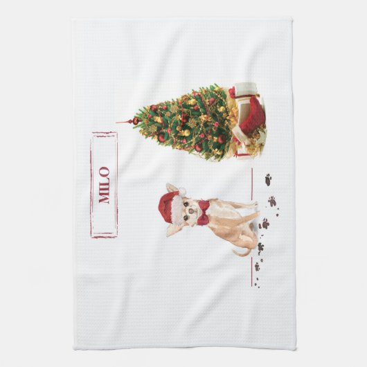 Chihuahua Funny Christmas Dog mit Baum Geschirrtuch (Vertikal)