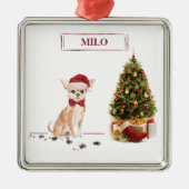 Chihuahua Funny Christmas Dog mit Baum Ornament Aus Metall (Vorne)