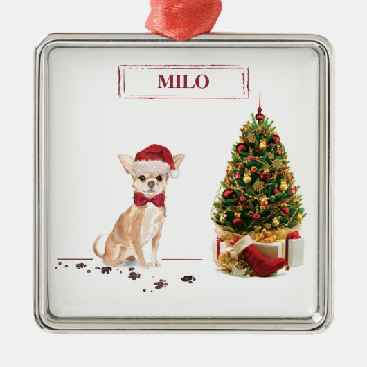 Chihuahua Funny Christmas Dog mit Baum Ornament Aus Metall (Vorne)