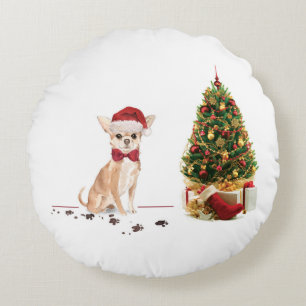 Chihuahua Funny Christmas Dog mit Baum Rundes Kissen