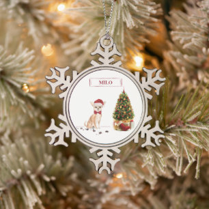 Chihuahua Funny Christmas Dog mit Baum Schneeflocken Zinn-Ornament