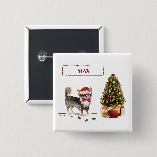 Chihuahua Funny Christmas Dog Tree Button (Vorne & Hinten)