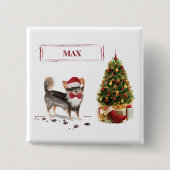 Chihuahua Funny Christmas Dog Tree Button (Vorderseite)