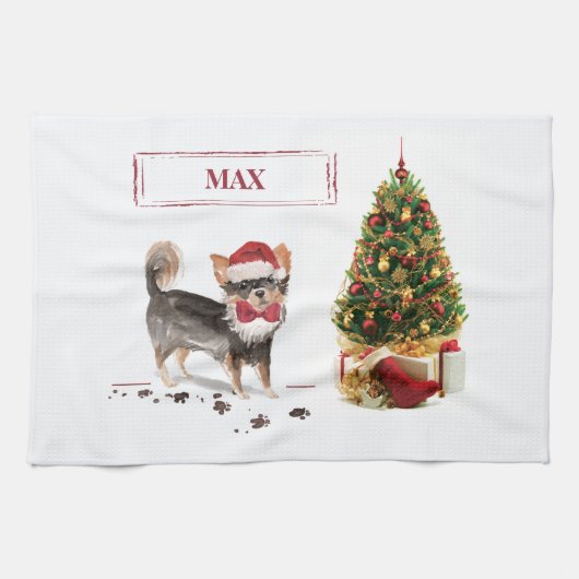 Chihuahua Funny Christmas Dog Tree Geschirrtuch (Horizontal)