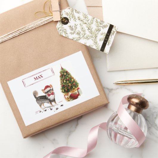 Chihuahua Funny Christmas Dog Tree Rechteckiger Aufkleber (Schenken)