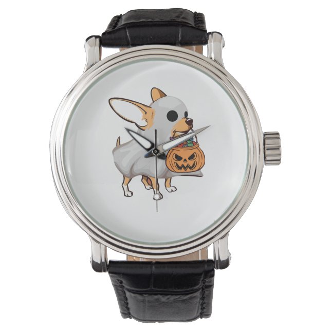 Chihuahua Ghost Pumpkin Halloween Shirt Armbanduhr (Vorderseite)