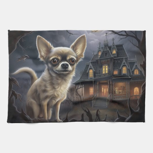 Chihuahua Halloween Beängstigend Geschirrtuch (Horizontal)