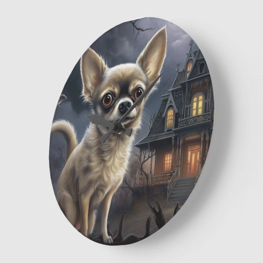 Chihuahua Halloween Beängstigend Große Wanduhr (Winkel)