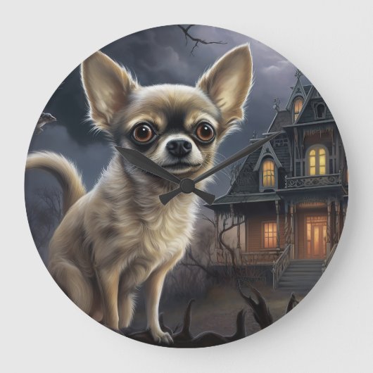 Chihuahua Halloween Beängstigend Große Wanduhr (Vorderseite)