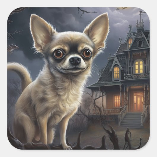 Chihuahua Halloween Beängstigend Quadratischer Aufkleber (Vorderseite)