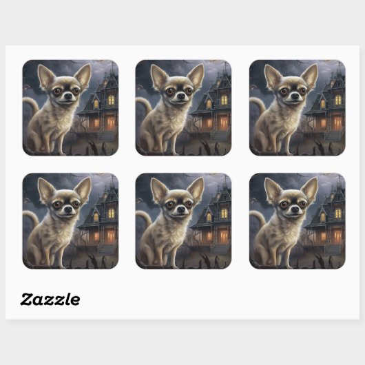 Chihuahua Halloween Beängstigend Quadratischer Aufkleber (Blatt)