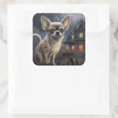 Chihuahua Halloween Beängstigend Quadratischer Aufkleber (Tasche)