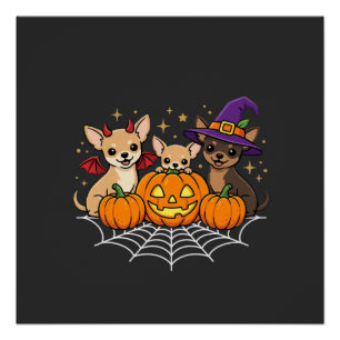 Chihuahua Halloween-Kürbis-Hexen-Hund-Design Poster