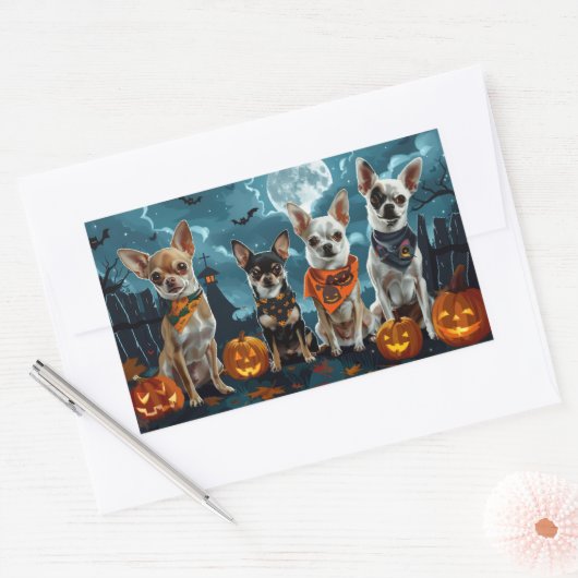 Chihuahua Halloween Spooky Rechteckiger Aufkleber (Umschlag)