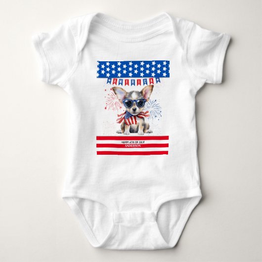 Chihuahua Happy 4th July America Patriotic USA Baby Strampler (Vorderseite)