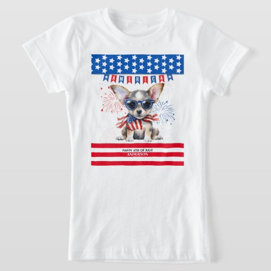 Chihuahua Happy 4th July America Patriotic USA T-Shirt (Ablage )