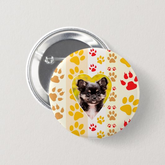 Chihuahua Heart Paw Prints Button (Vorne & Hinten)