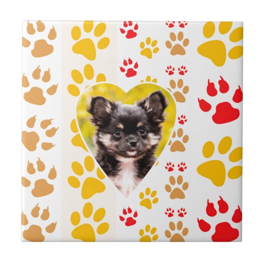 Chihuahua Heart Paw Prints Fliese (Vorderseite)