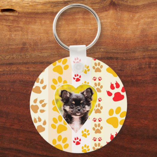 Chihuahua Heart Paw Prints Schlüsselanhänger (Vorderseite)