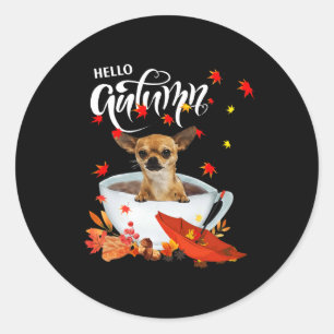Chihuahua Herbsthund und Kaffeefall Erntedank Runder Aufkleber