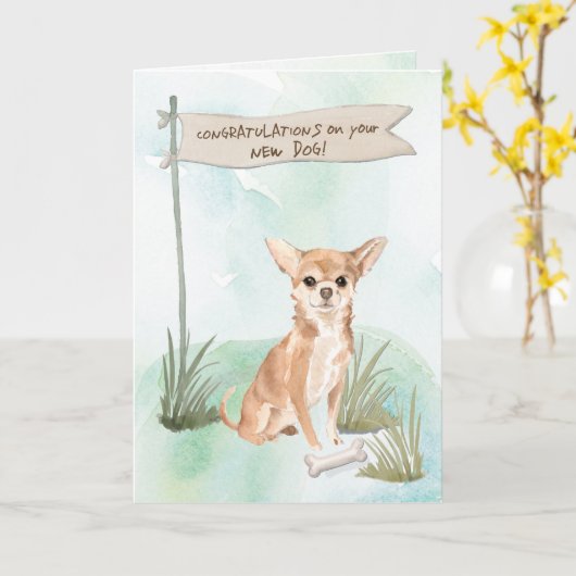 Chihuahua Herzlichen Glückwunsch zum neuen Hund Karte (Gelbe Blume)