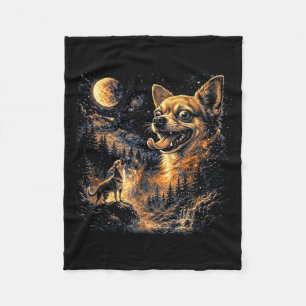 Chihuahua Heulender Mond Meme Vintage Illustration Fleecedecke