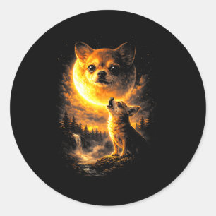 Chihuahua heult zum Mond lustiger Hund Vintage 90 Runder Aufkleber