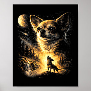 Chihuahua heult zum Mond Vintage 90er Retro Poster