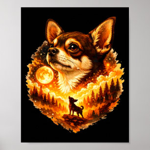 Chihuahua heult zum Mond Vintage 90er Retro Poster