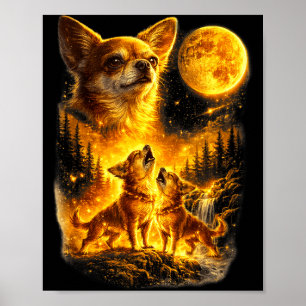Chihuahua heult zum Mond vintage lustig drei Poster