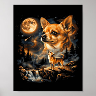 Chihuahua heult zum Mond vintage lustiger Chihuahu Poster