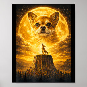 Chihuahua heult zum Mond Vintage lustiger Hund Poster