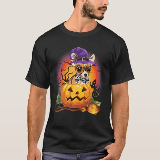 Chihuahua Hexch Pumpkin Halloween Hund Lover T-Shirt (Vorderseite)