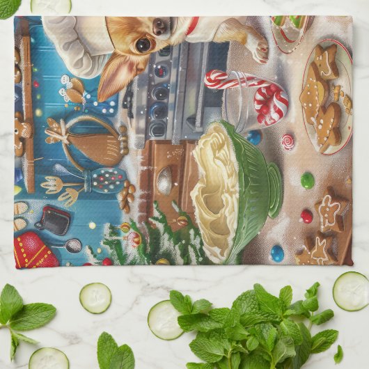 Chihuahua Holiday Baking: Feierliche Weihnachten Geschirrtuch (Gefaltet)