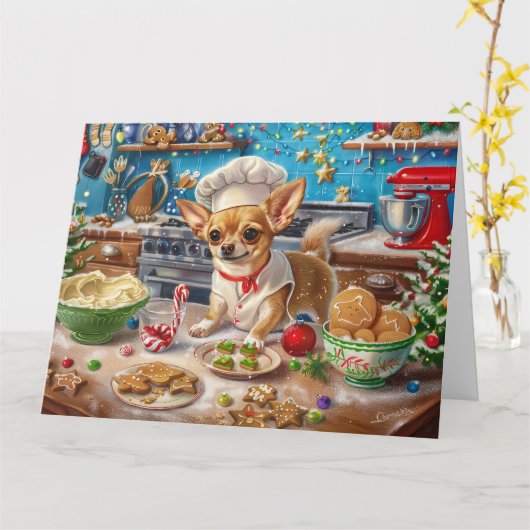 Chihuahua Holiday Baking: Feierliche Weihnachten Karte (Gelbe Blume)
