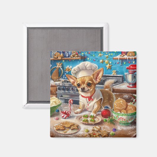 Chihuahua Holiday Baking: Feierliche Weihnachten Magnet (Vorderseite/Rückseite)