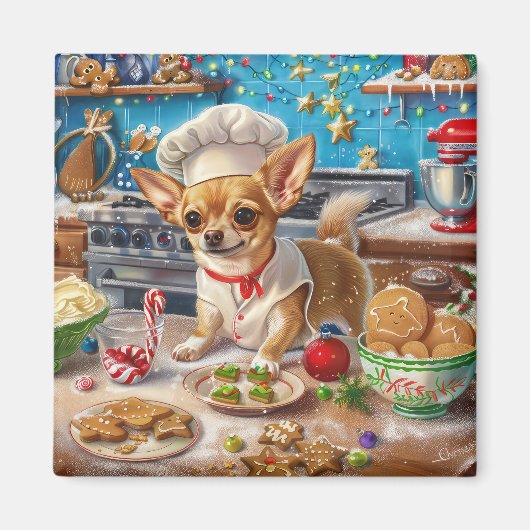 Chihuahua Holiday Baking: Feierliche Weihnachten Magnet (Vorne)