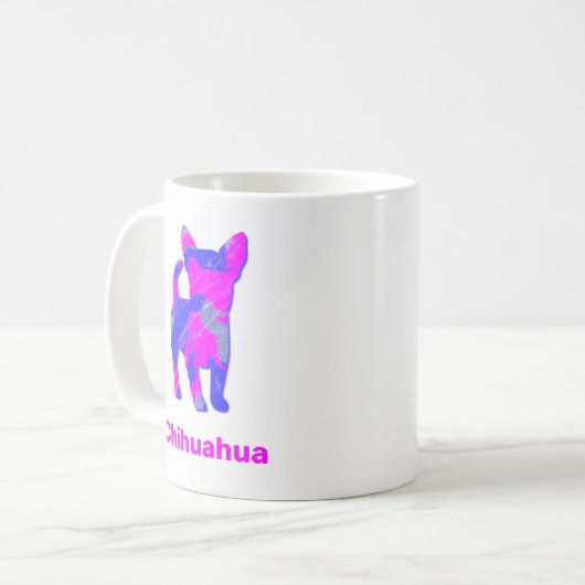 Chihuahua Hot Pink & Blue Silhouette Dog White Kaffeetasse (Vorderseite Links)