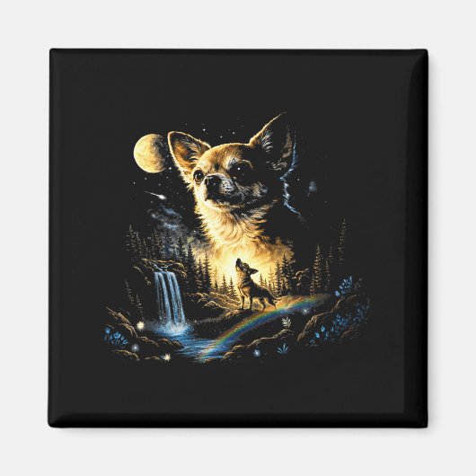 Chihuahua howling to the moon vintage funny magnet (Vorne)