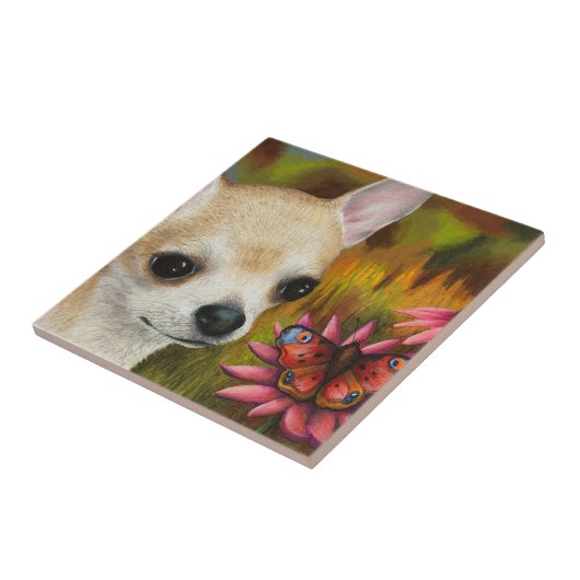 Chihuahua Hund 85 Schmetterling Fliese (Seite)