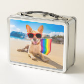 Chihuahua Hund am Strand Metall Brotdose (Rückseite)