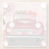 Chihuahua Hund Auto mit Herz Valentins Glasuntersetzer (Rückseite)