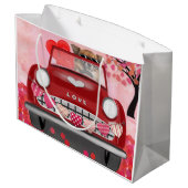 Chihuahua Hund Auto mit Herz Valentins Große Geschenktüte (Rückseite Schrägansicht)