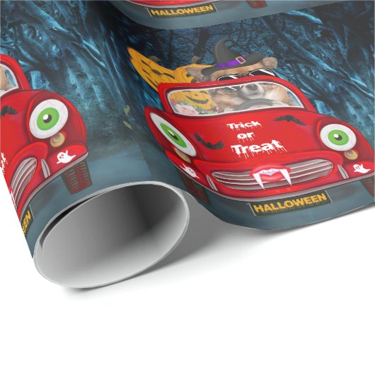 Chihuahua Hund Autofahren Auto Beängstigend Hallow Geschenkpapier (Rolleneckpunkt)