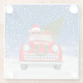 Chihuahua Hund Autofahren Auto im Schnee Weihnacht Glasuntersetzer (Rückseite)