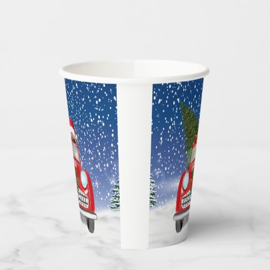 Chihuahua Hund Autofahren Auto im Schnee Weihnacht Pappbecher (Links)