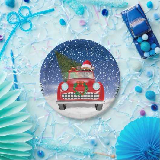 Chihuahua Hund Autofahren Auto im Schnee Weihnacht Pappteller (Party)